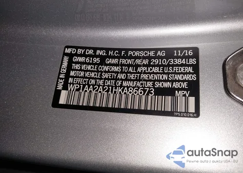 2017 Porsche Cayenne Platinum Edition z USA, uszkodzony, nr VIN WP1AA2A21HKA86673